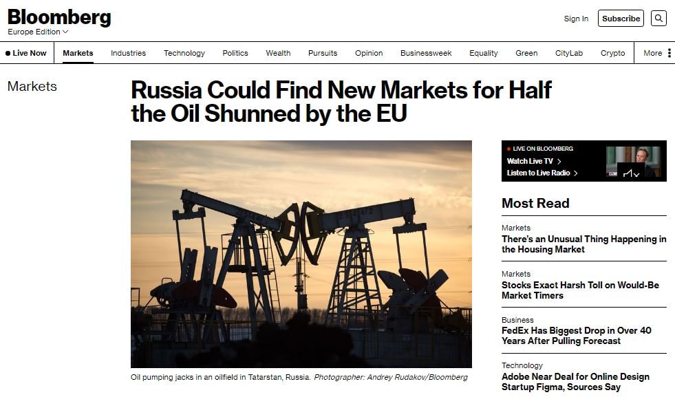 Россия может найти новые рынки сбыта для половины нефти,
