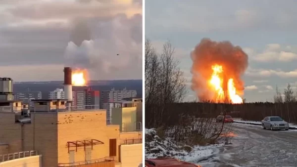 В районе Мурино на севере Петербурга сильный взрыв и пожар